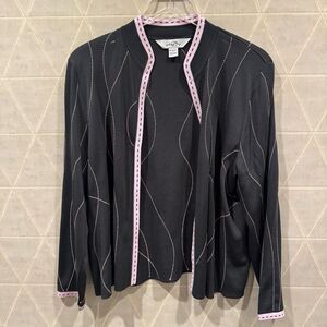 Ming Wang Pink and Gray Open Front Cardigan L